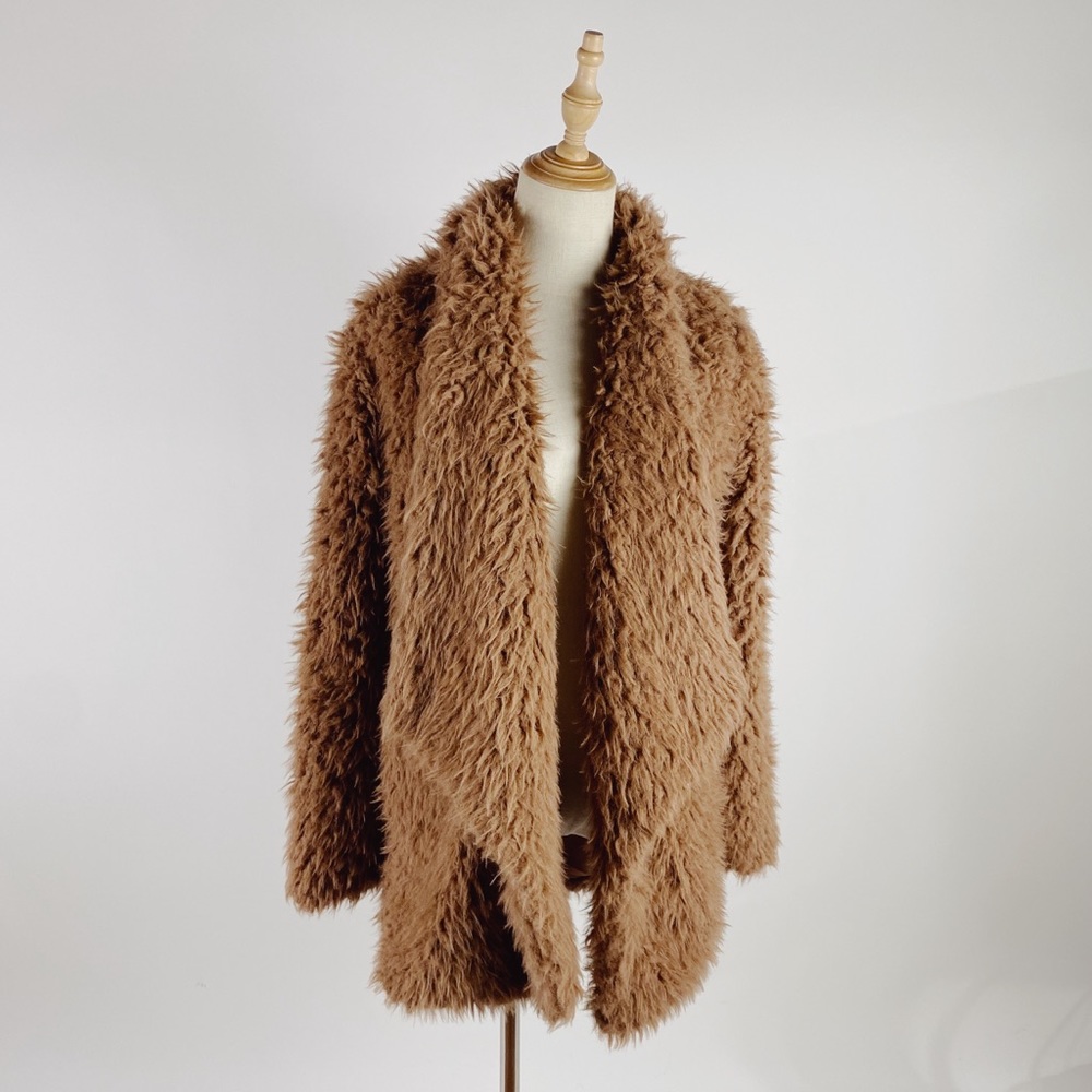 TULAROSA Shaggy Mauve Milennial Pink Faux Fur Open Front Jacket Womens XS